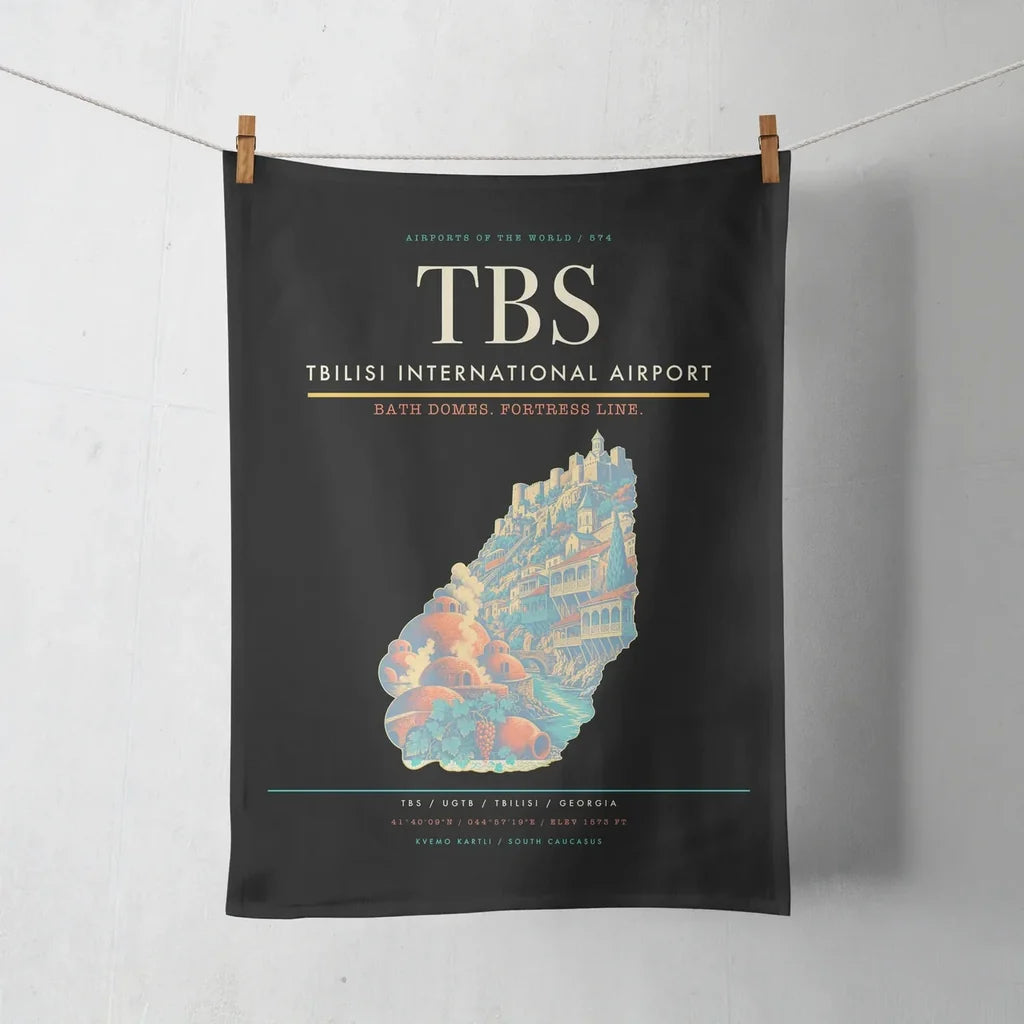Tbilisi International Airport (TBS) design on black towel