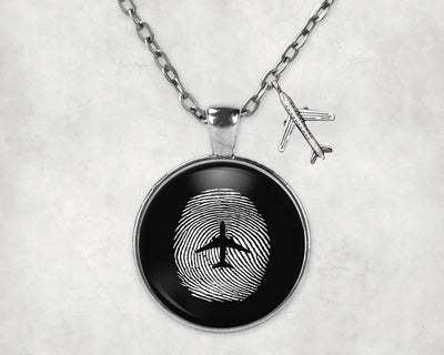 Aviation Finger Print aviation-themed necklace, polished stainless steel.
