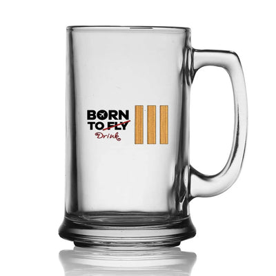 Born To Drink & 3 Lines Beer Glass with Holder aviation design on beer glass with holder, glass plus matching coaster holder.