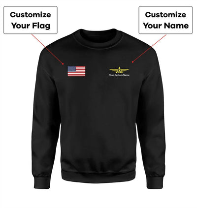 Custom Flag & Name with Badge 3 aviation design printed on soft cotton blend sweatshirt.