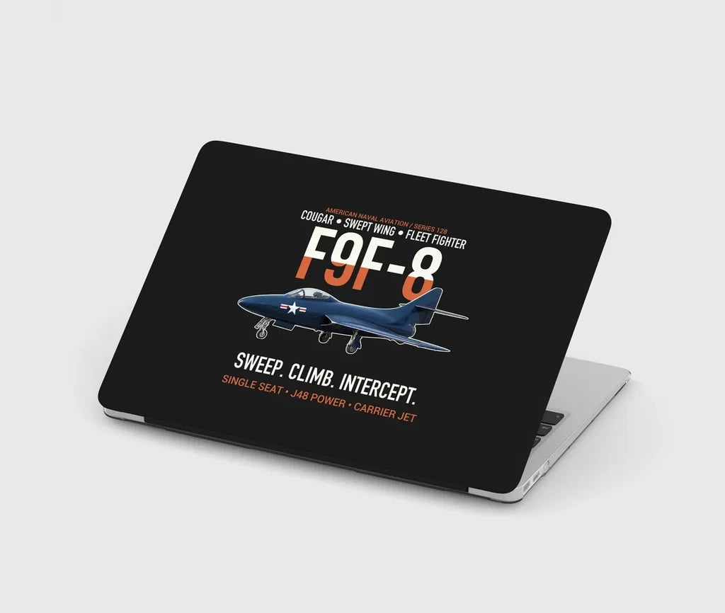 F9F-8 Cougar Swept Wing Carrier Fighter design on black MacBook case