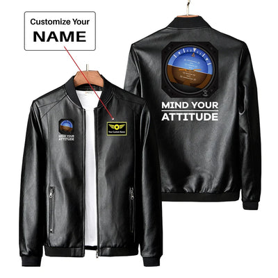 Mind Your Attitude PU aviation design printed on genuine leather with quilted lining leather jacket.