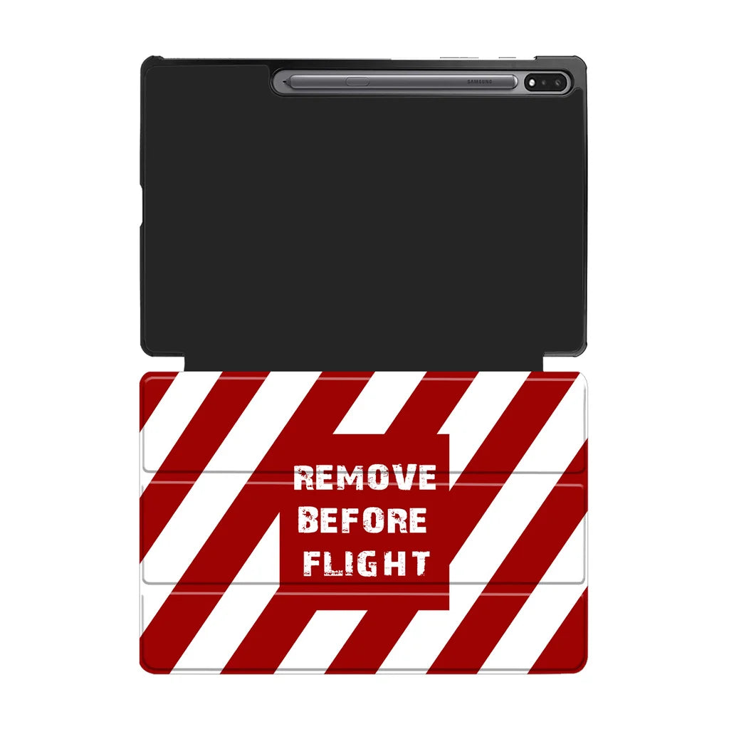 Special Edition Remove Before Flight aviation print tablet case, fits Samsung tablet.