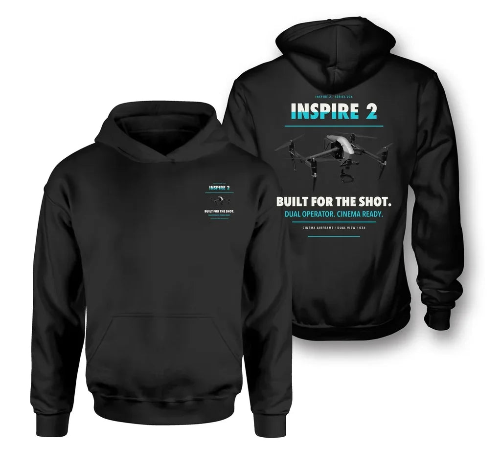 DJI Inspire 2 design on black hoodie