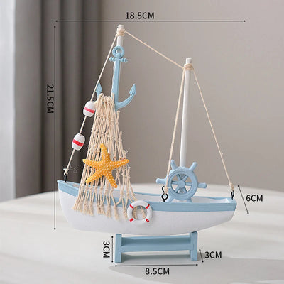 Side view of Blue with Display Base Nautical Wooden Sailboat Model Ornament aviation model ship in diecast metal or wood with.