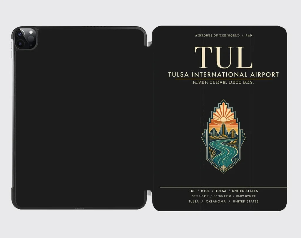 Tulsa International Airport (TUL) design on black ipad tablet case