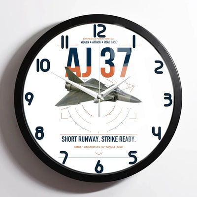 Saab AJ 37 Viggen design on white framed wall clock
