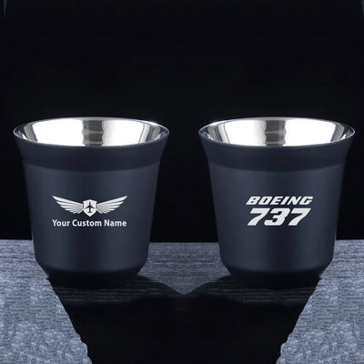 Boeing 737 & Text aviation design on double-wall coffee mug, vacuum-insulated double-wall.