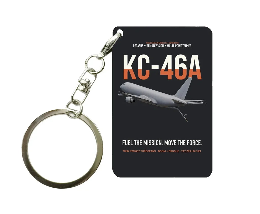 KC-46A PEGASUS design on black designed key chain, double-side print