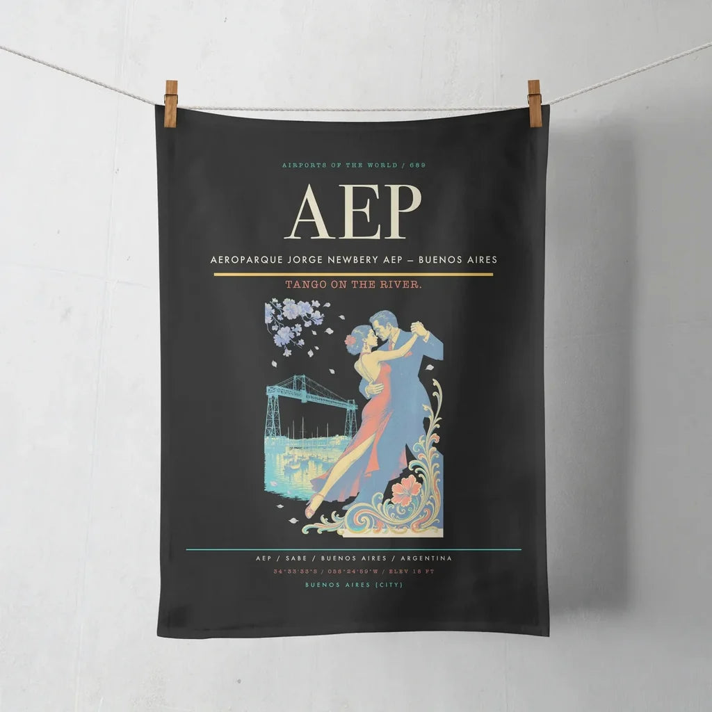 Aeroparque Jorge Newbery (AEP) design on black towel