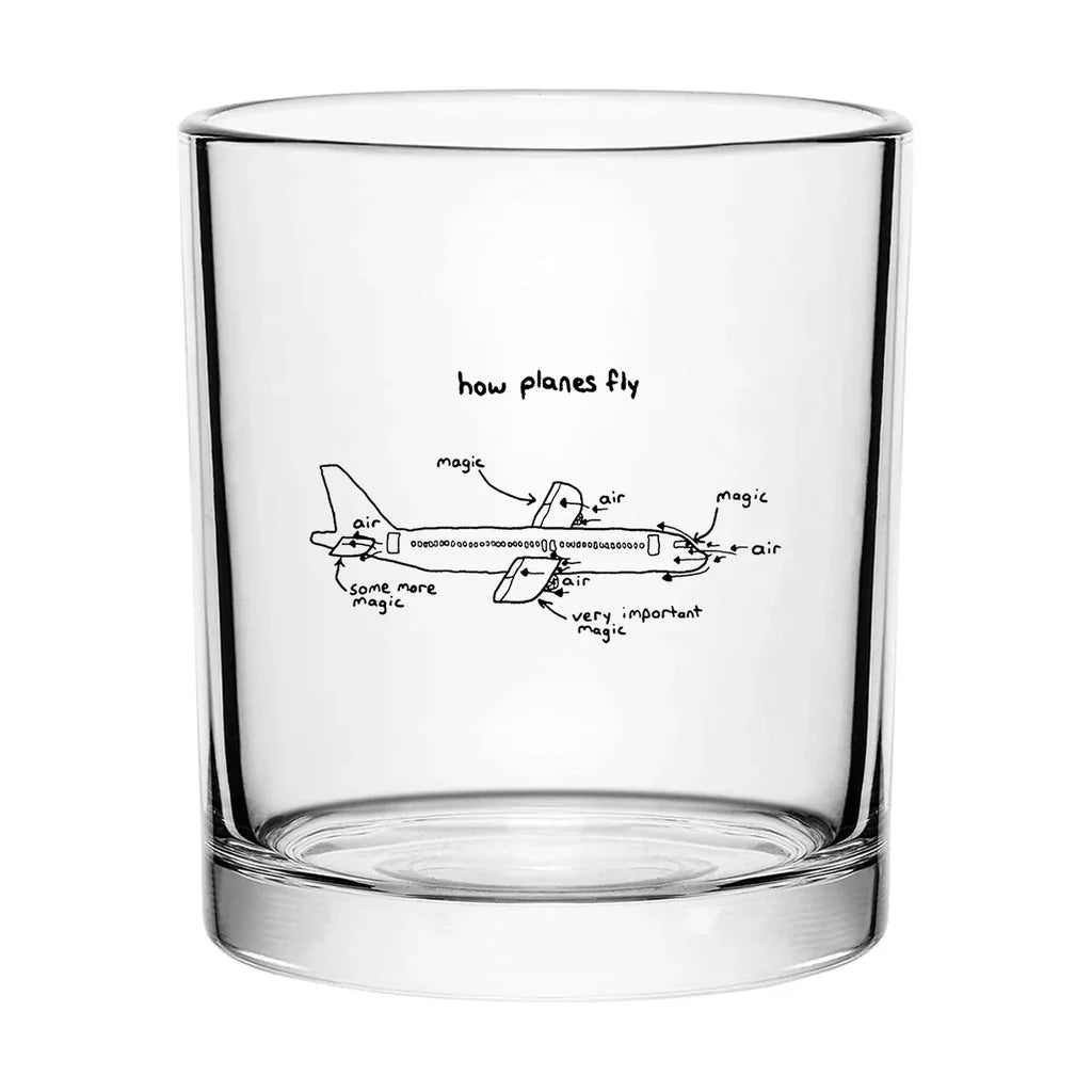 How Planes Fly aviation design on whiskey glass, special-edition crystal cut.