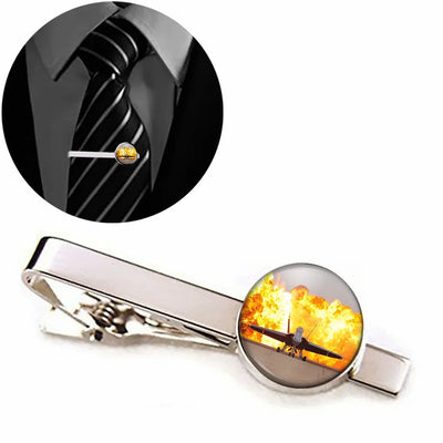 Side view of Face to Face with Air Force Jet & Flames aviation tie clip in stainless steel, polished finish.