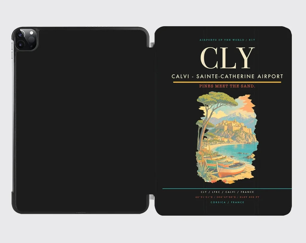 Calvi (CLY) design on black ipad tablet case
