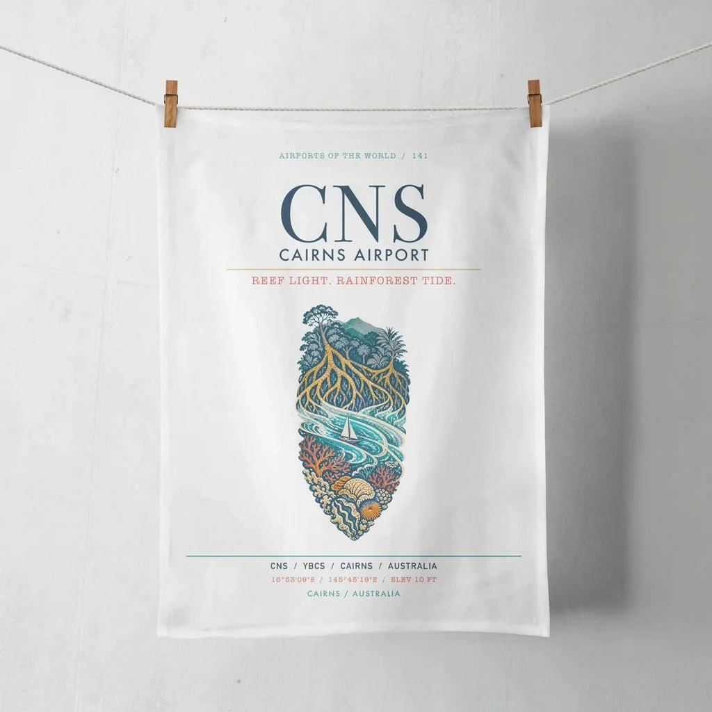 Cairns Airport (CNS) design on white towel