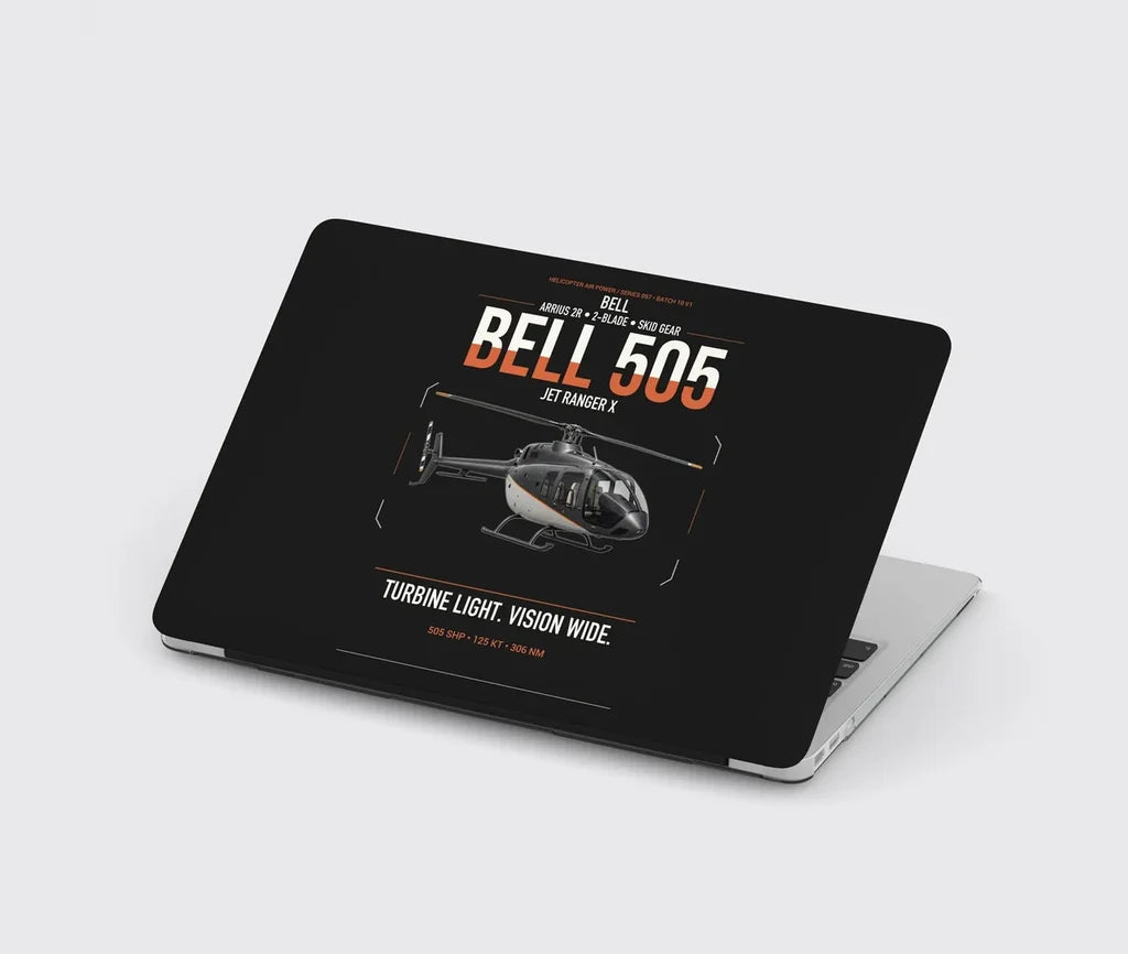 Bell 505 Jet Ranger X design on black MacBook case