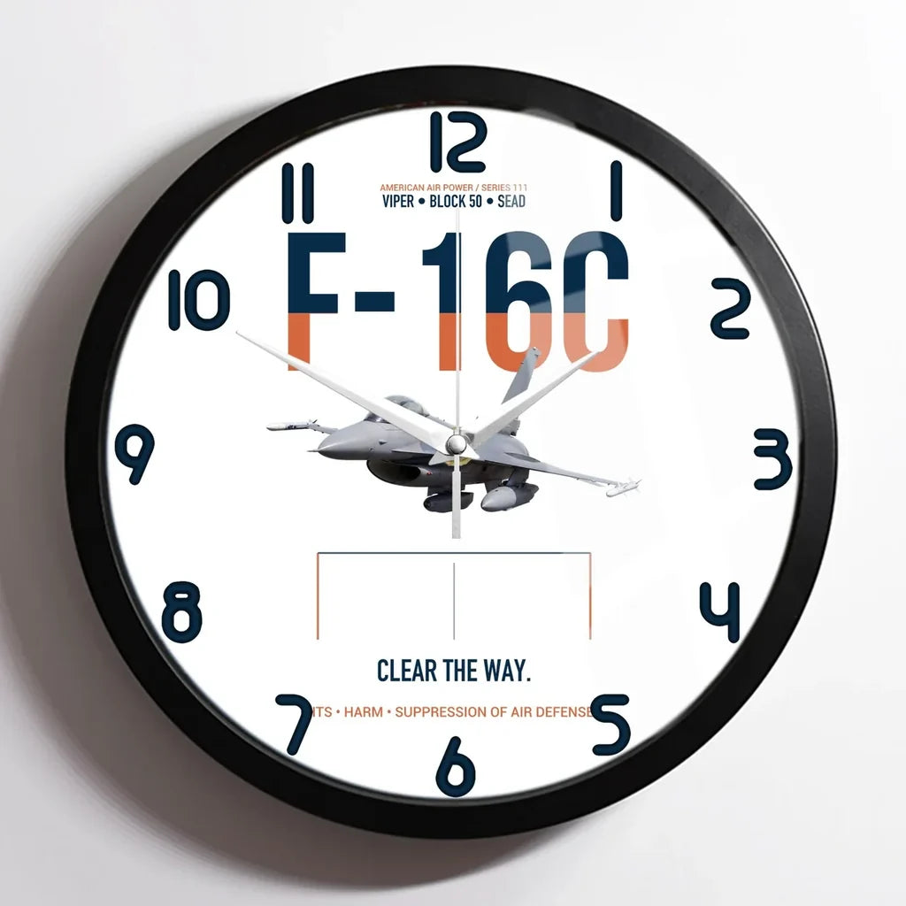 F-16C Block 50 Clear The Way design on white framed wall clock