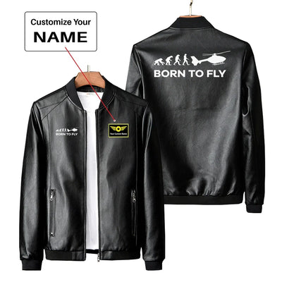 Born To Fly Helicopter PU aviation design printed on genuine leather with quilted lining leather jacket.