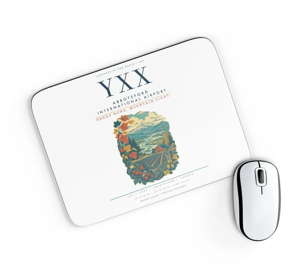 Abbotsford International Airport (YXX) design on white rectangle mouse pad