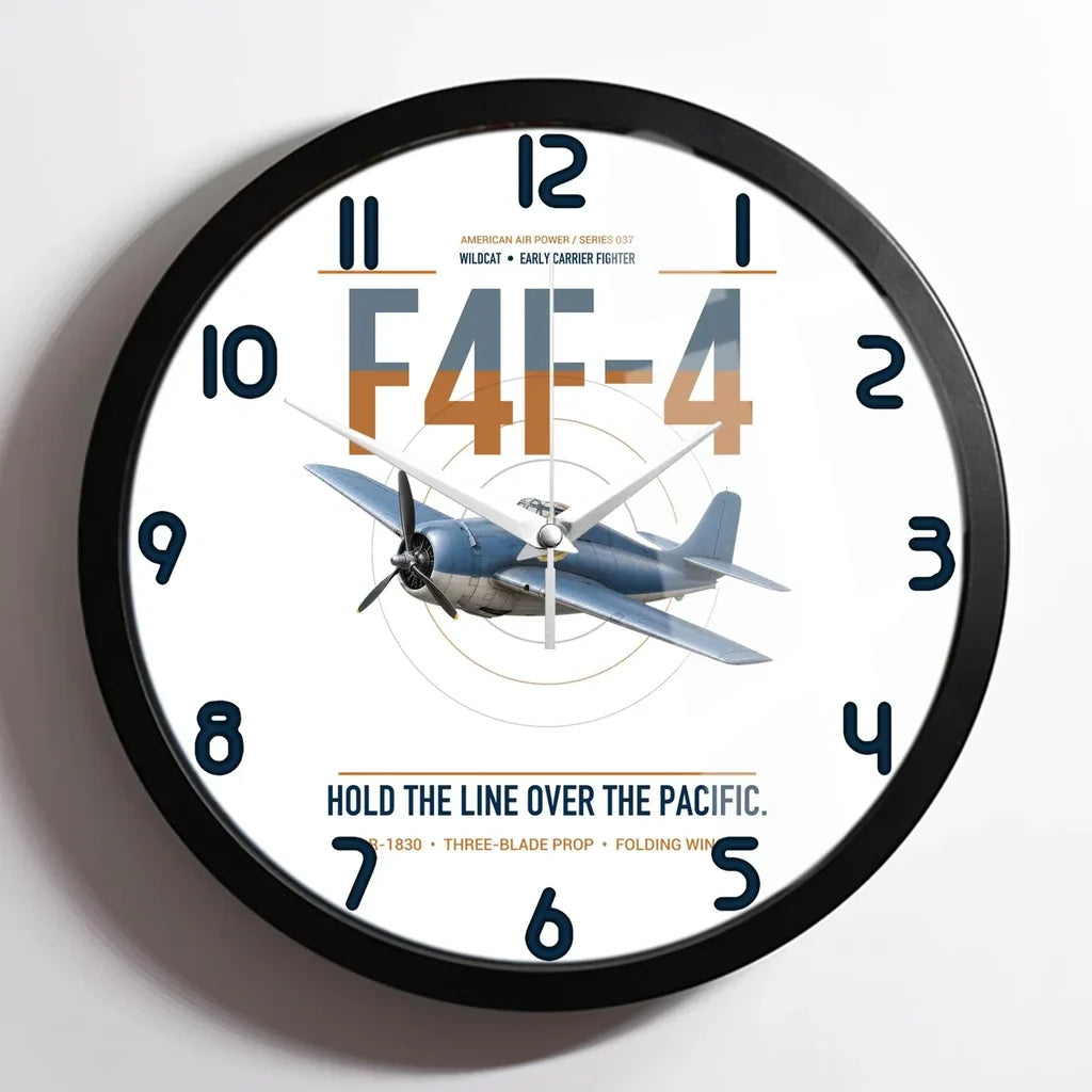 F4F-4 Wildcat design on white framed wall clock