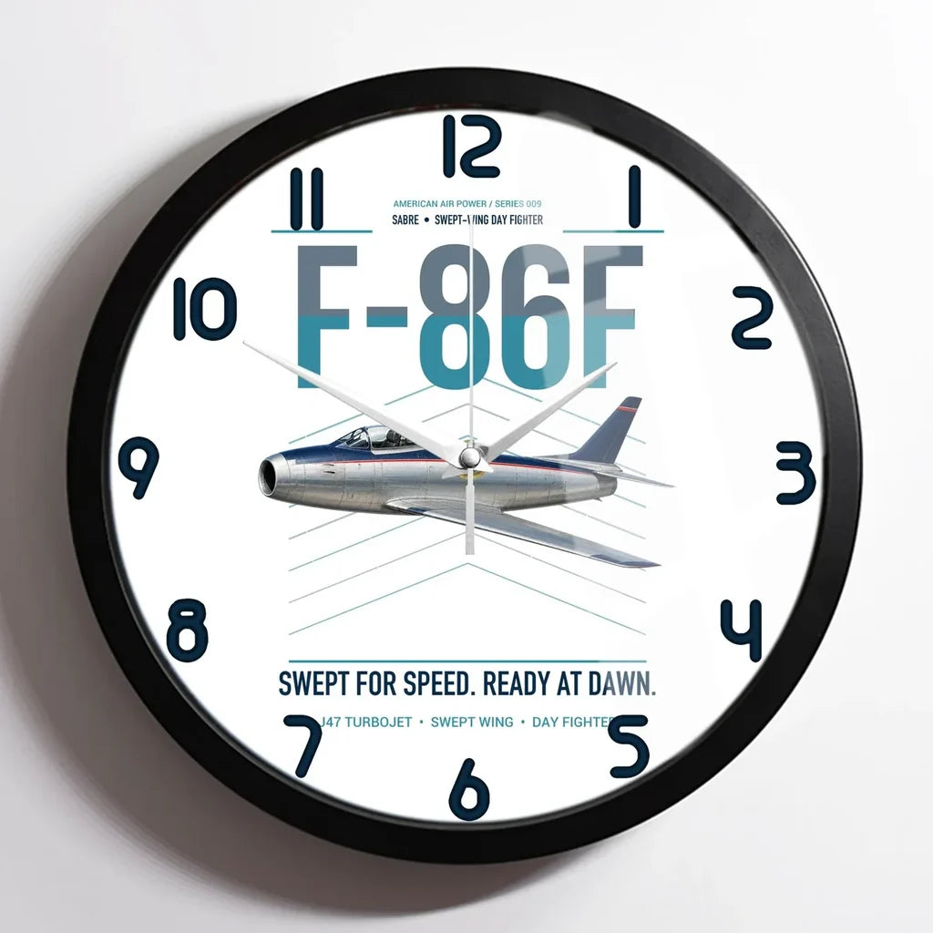 F-86F Sabre design on white framed wall clock