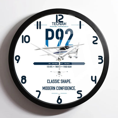 Tecnam P92 Echo MkII design on white framed wall clock