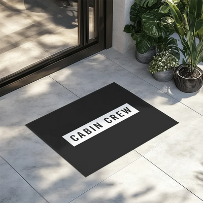 Cabin Crew Text aviation design on durable fibre with non-slip backing door mat.