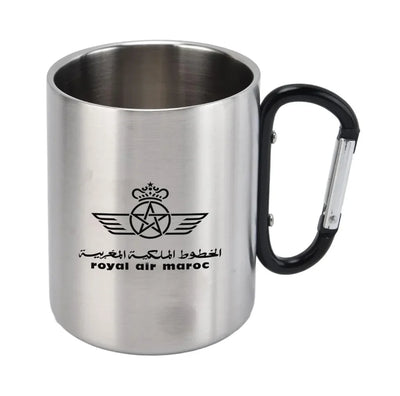 Royal Air Maroc aviation design on outdoor mug, durable insulated construction.