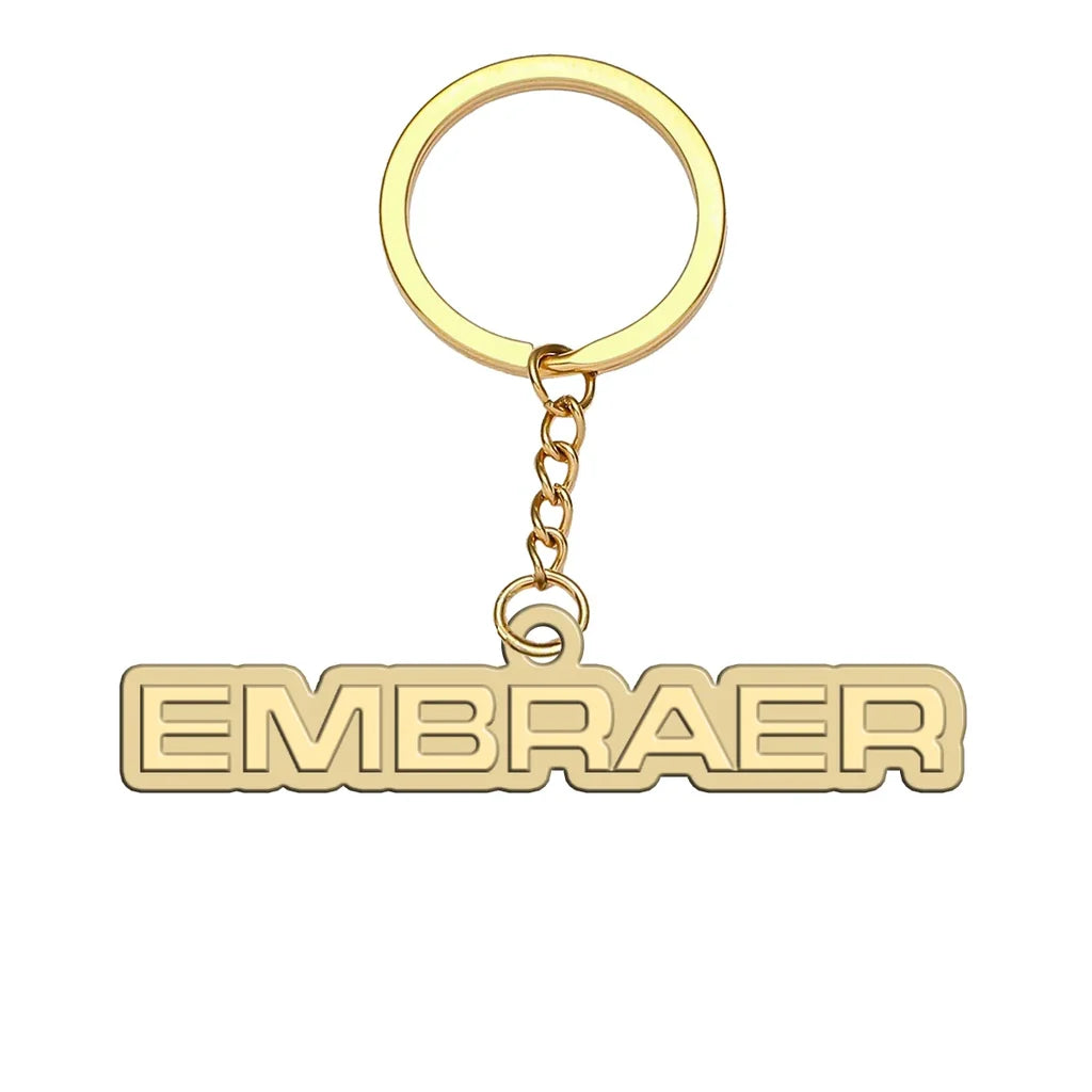 Embraer & Text aviation hollow key chain in polished alloy.
