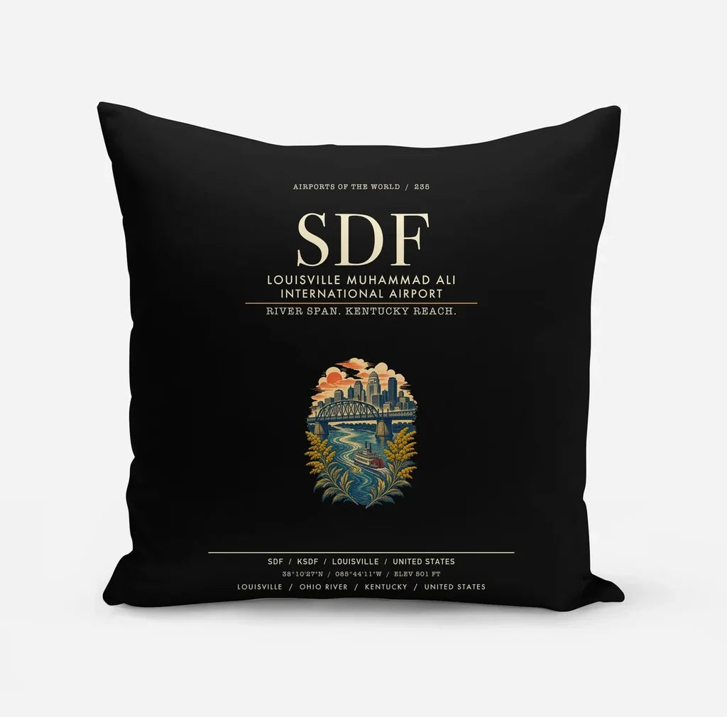Louisville Muhammad Ali International Airport (SDF) design on black pillow