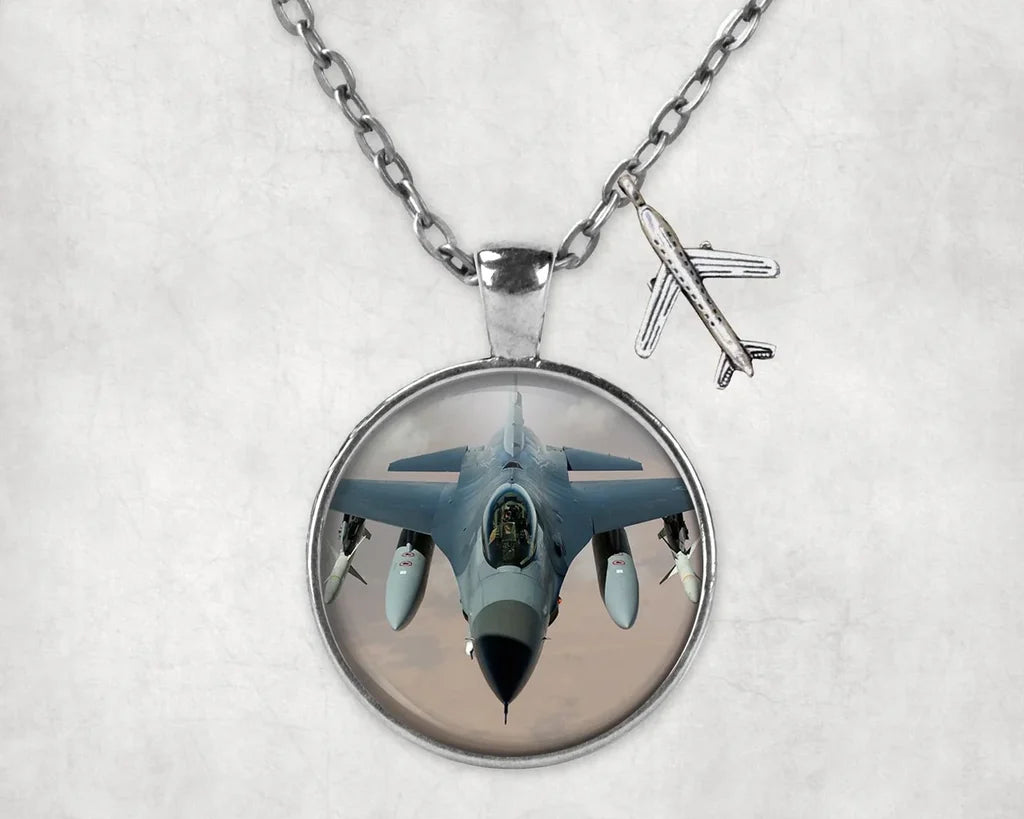 Crusing Fighter Jet 16 aviation-themed necklace, polished stainless steel.