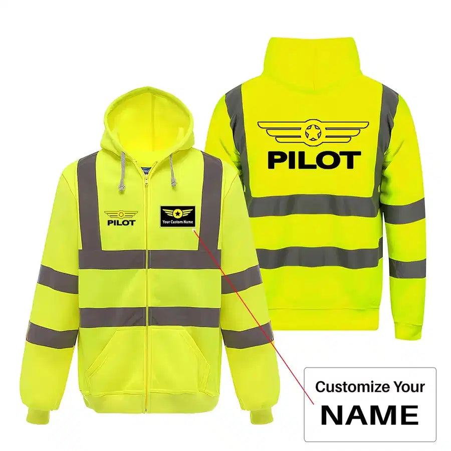 Pilot & Badge aviation design on cotton blend with reflective panels reflective zipped hoodie.