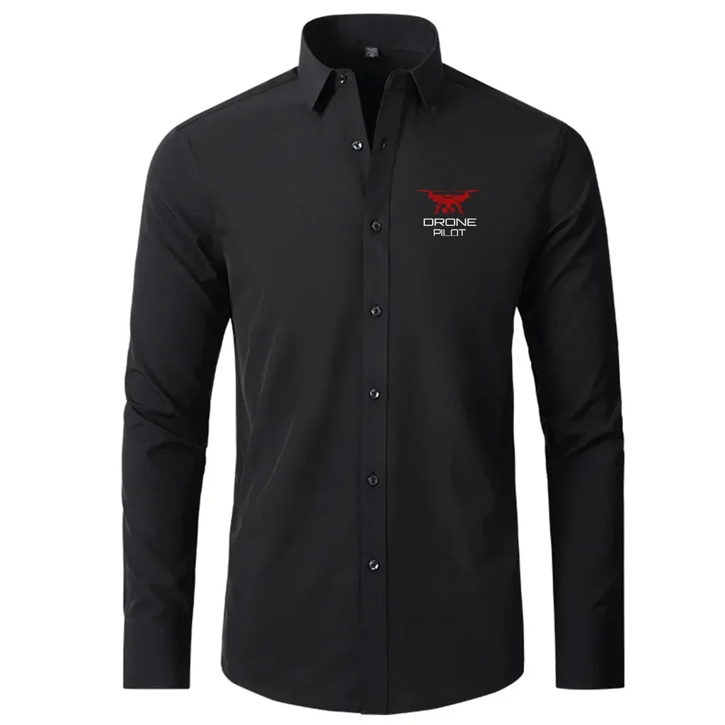 Drone Pilot aviation design printed on soft cotton long-sleeve 2D shirt.