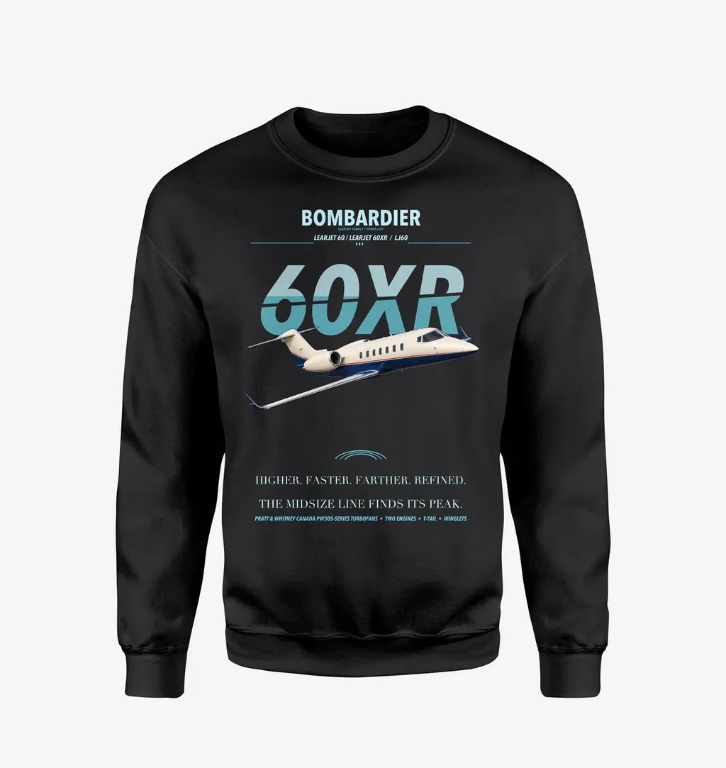 Bombardier Learjet 60XR design on black sweatshirt