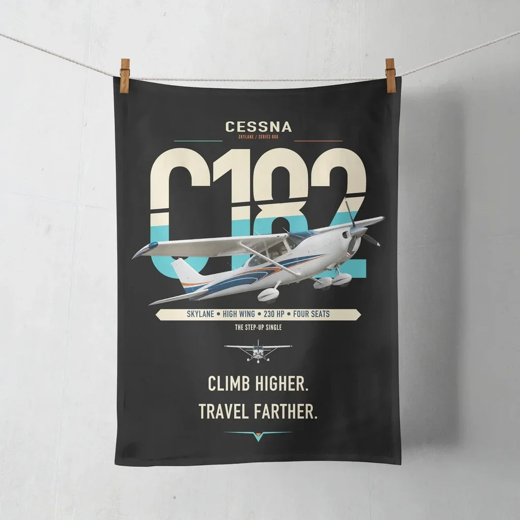 Cessna 182 Skylane design on black towel