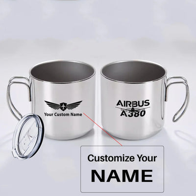 Amazing Airbus A380 aviation design on portable mug, vacuum-insulated double-wall.