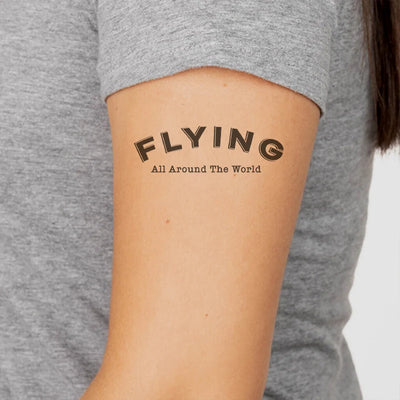 Flying All Around The World aviation temporary tattoo in skin-safe adhesive paper.