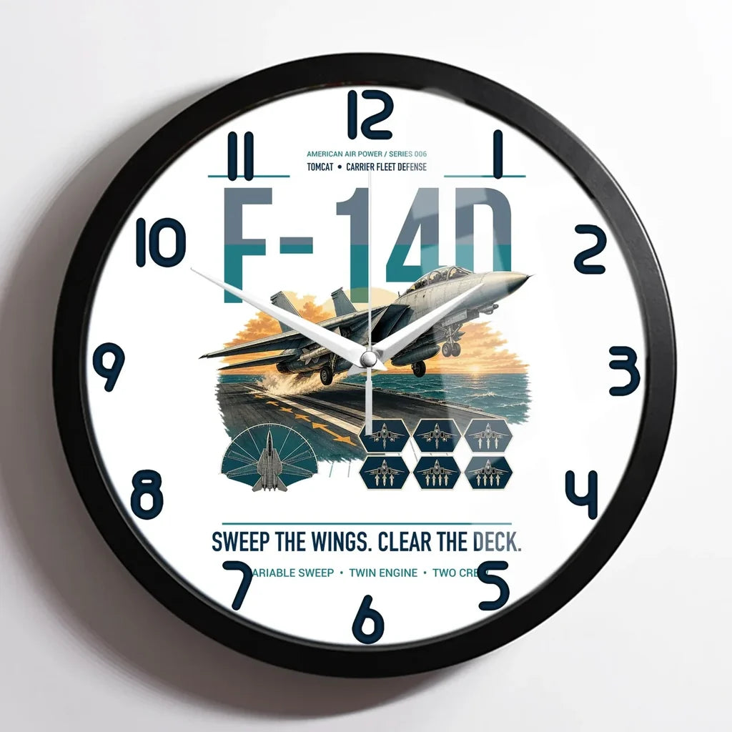 F-14D Tomcat design on white framed wall clock