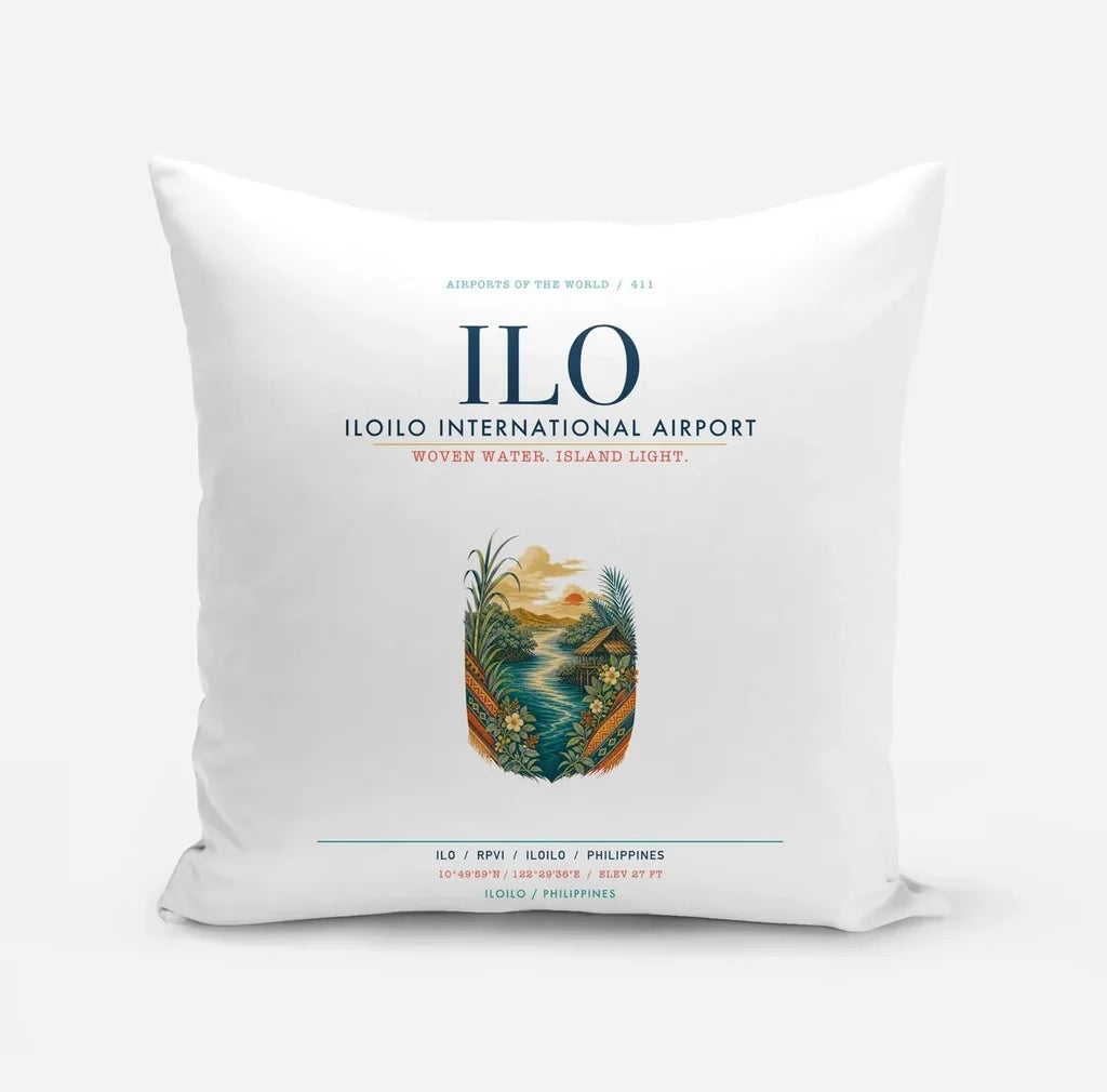 Iloilo International Airport (ILO) design on white pillow