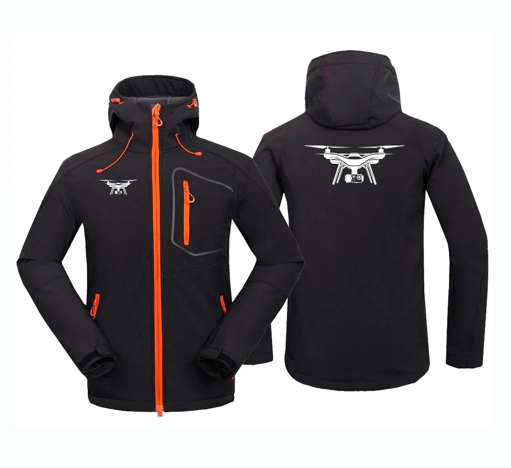Drone Silhouette aviation design printed on warm polar fleece polar fleece jacket.