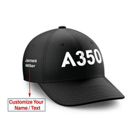 Thumbnail for Customizable Name & A350 Flat Text Embroidered aviation embroidery on durable cotton customizable cap.