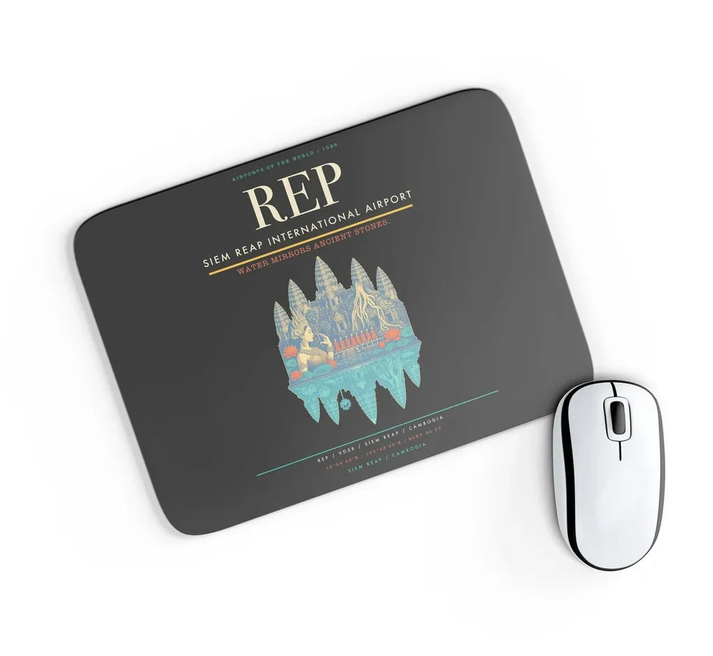 Siem Reap International Airport (REP) design on black rectangle mouse pad