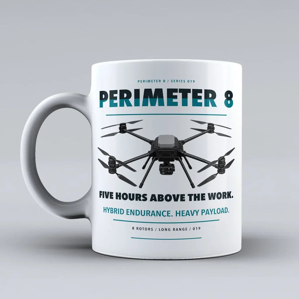 Perimeter 8 Mug design on white skyfront
