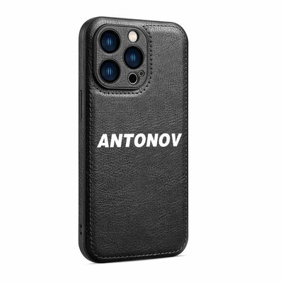 Antonov & Text aviation design on leather iPhone case for iPhone.