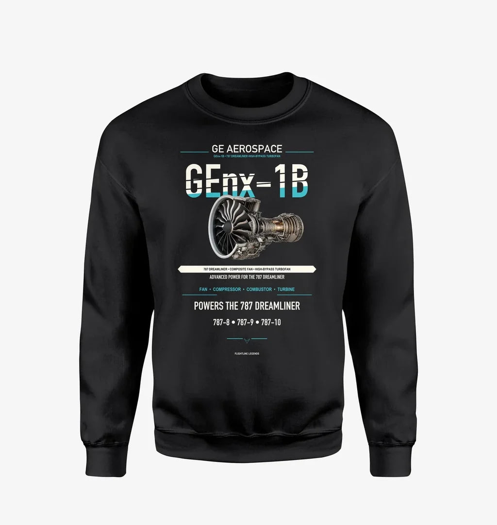 GEnx-1B design on black sweatshirt