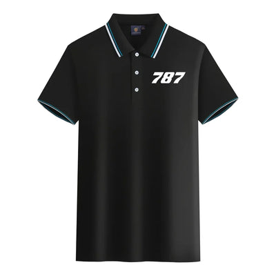 Boeing 787 Flat Text aviation design printed on soft cotton stylish polo shirt.