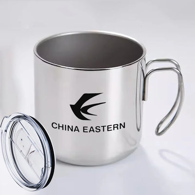 China Eastern Airlines aviation design on portable mug, vacuum-insulated double-wall.