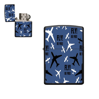 Fly Be Free Blue aviation metal lighter in premium metal alloy.