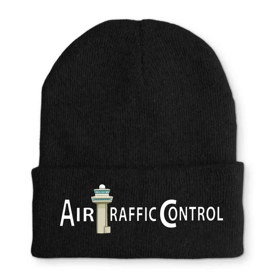 Air Traffic Control Embroidered aviation embroidery on soft knit fabric beanie.