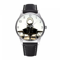 Thumbnail for Fighter Jet 35 Printed aviation-themed watch with leather strap, polished leather strap.