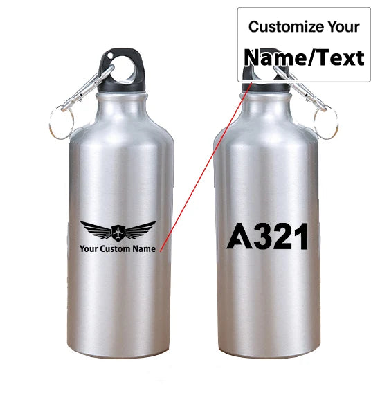 Airbus A321 Flat Text aviation design on thermos, vacuum-insulated.